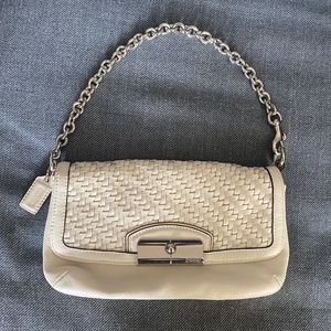 Coach Kristin Woven Leather Clutch Wristlet.  White Leather, Silver Hardware.